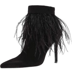 NIB. XYD black feather embellished stiletto booties. Size 8.